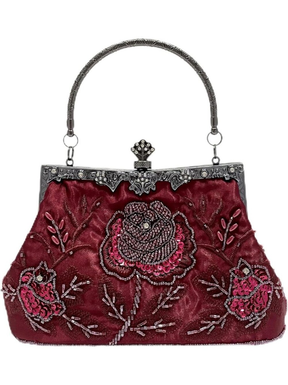 Elegant Rose Beaded Evening Clutch Purse for Women - Perfect for Parties